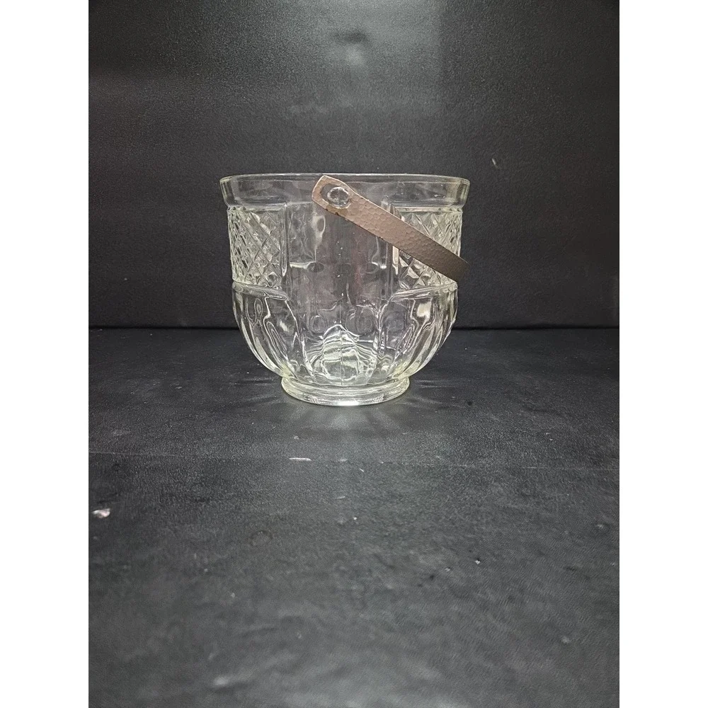 Art Deco Ice Bucket, Cut Diamond Glass, Hammered Silver Handle,‎ Bar Accessory